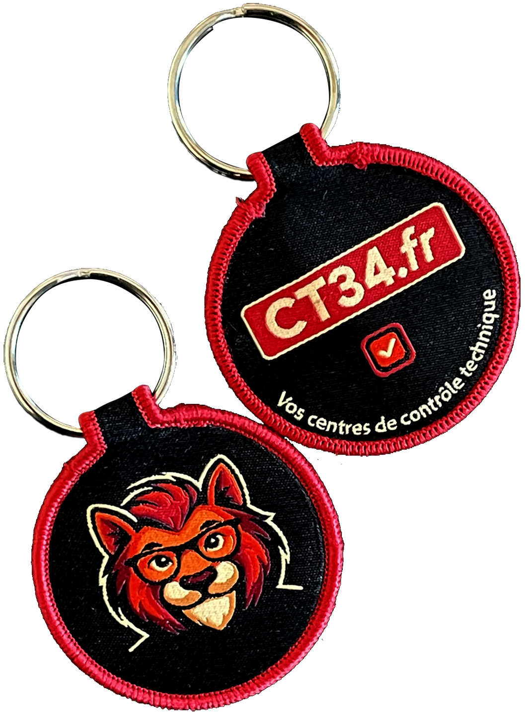Porte-clé en tissu avec broderie en recto/verso de votre message et logo